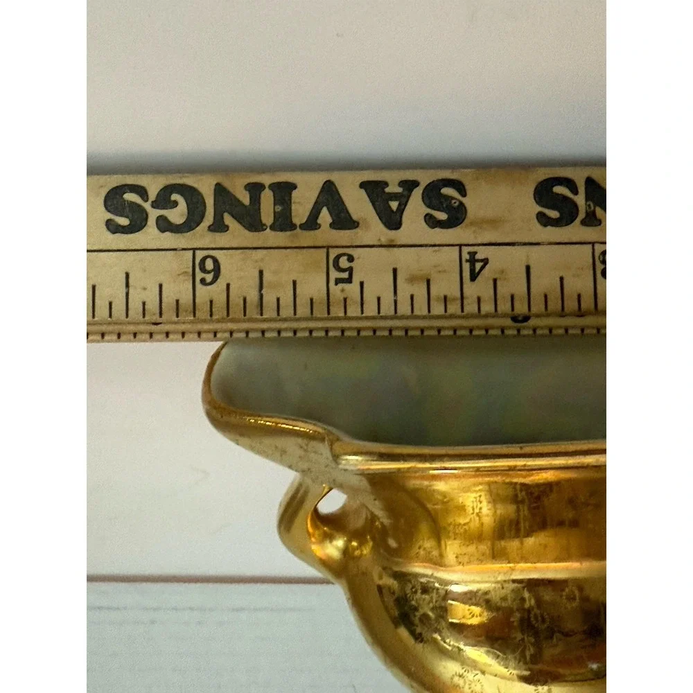 Vintage Gold Floral Cream Lusterware Vase Urn Handled  Collectible 22K Gold Flaw